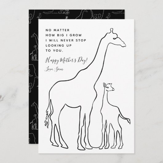 Minimale Kaart voor Baby Giraffe Line Art Moederda (Voorkant / Achterkant)