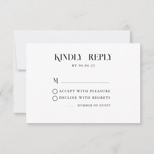 Minimale Kaart voor chic black en Wedding RSVP (Voorkant)