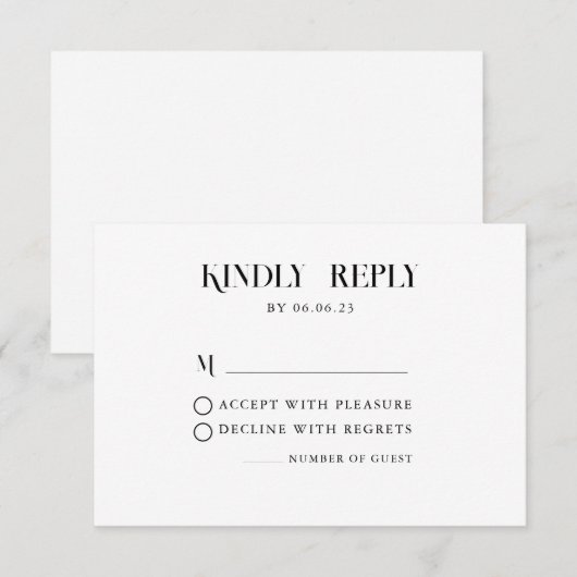 Minimale Kaart voor chic black en Wedding RSVP (Voorkant / Achterkant)