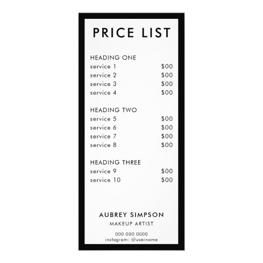 Minimale Kaart voor een lijst met prijzen (Voorkant)