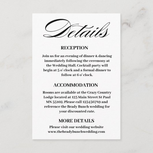 Minimale Kaart voor huwelijksgegevens (Voorkant)