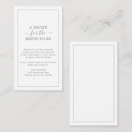 Minimale Kaart voor minimale Silver Recipe Request (Voorkant / Achterkant)