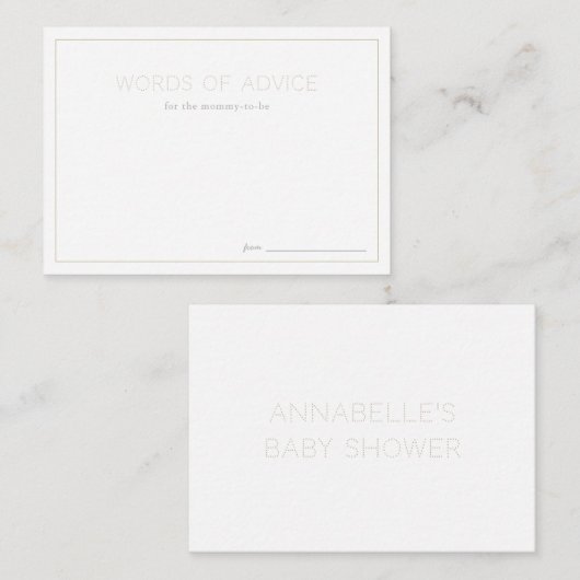 Minimale Kaarten voor advies aan Baby showers (Voorkant / Achterkant)