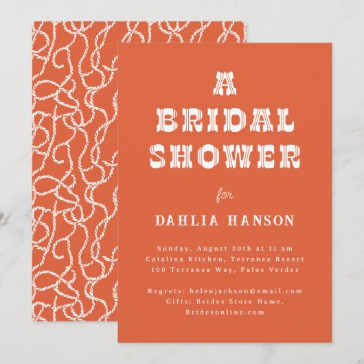 Minimale kaki oranje westerse bruidsdouche kaart (Voorkant / Achterkant)