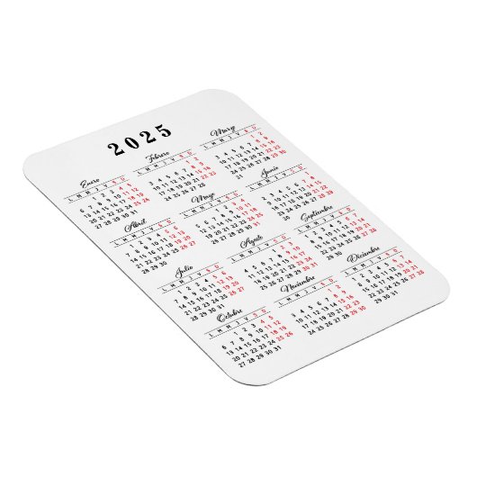Minimale kalender 2023 in Spaans Witte Rood Magneet (Rechterzijde)