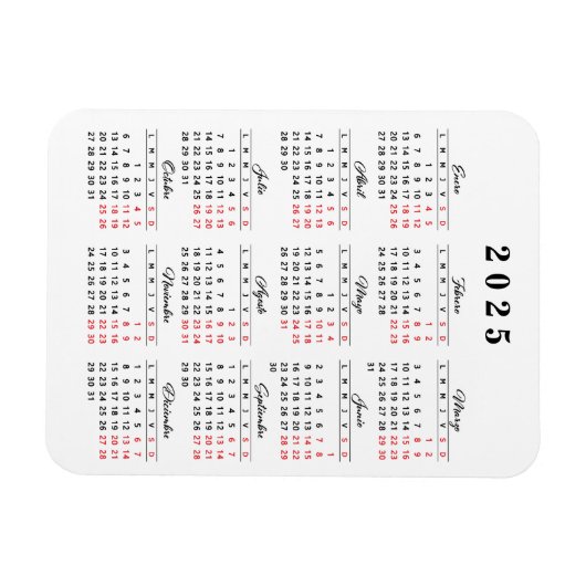Minimale kalender 2023 in Spaans Witte Rood Magneet (Horizontaal)