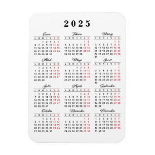 Minimale kalender 2023 in Spaans Witte Rood Magneet