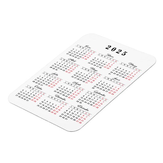 Minimale kalender 2023 in Spaans Witte Rood Magneet (Linkerzijde)