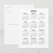 Minimale kalender 2026 briefkaart (Voorkant / Achterkant)