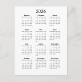 Minimale kalender 2026 briefkaart (Voorkant)