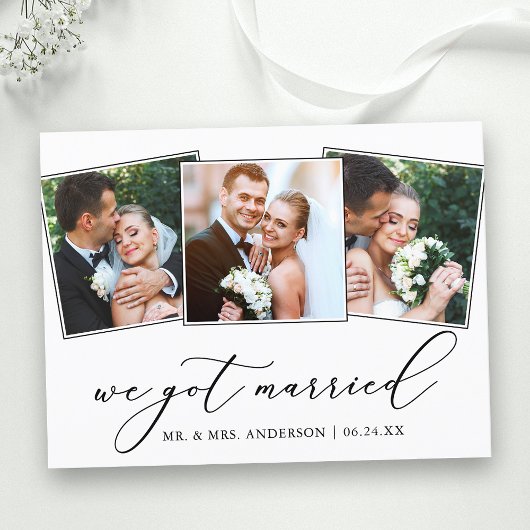 Minimale kalligrafie 3 Foto gehuwd Briefkaart