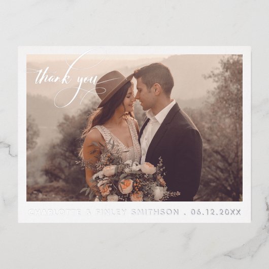 Minimale kalligrafie Aangepast huwelijk Dank u Folie Feestdagen Briefkaart (Voorkant)