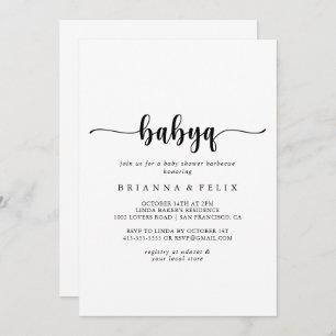 Minimale kalligrafie BabyQ-Baby shower Barbecue Kaart