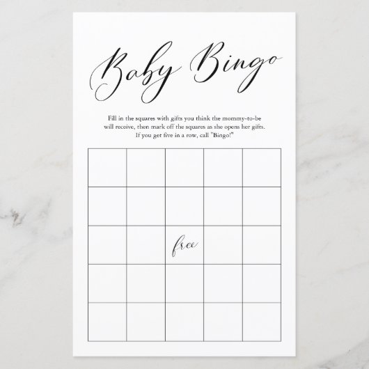 Minimale kalligrafie Bingo Baby shower Game (Voorkant)