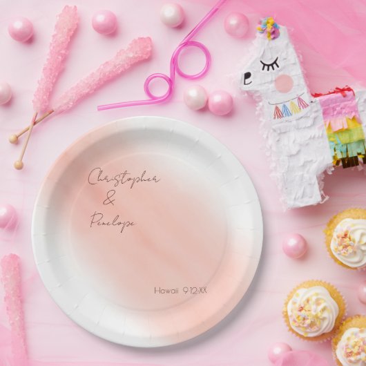 Minimale kalligrafie Blush Waterverf Wedding Papieren Bordje (Feest)