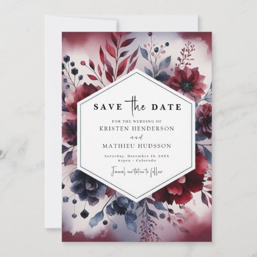 Minimale kalligrafie Bourgondische bruiloft Save The Date (Voorkant)