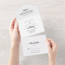 Minimale kalligrafie bruiloft all in one uitnodiging