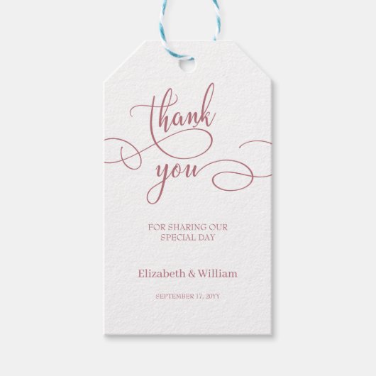 Minimale kalligrafie bruiloft gunst dank u cadeaulabel (Voorkant)