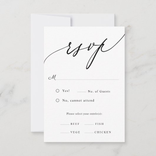 Minimale kalligrafie bruiloft RSVP kaartje (Voorkant)