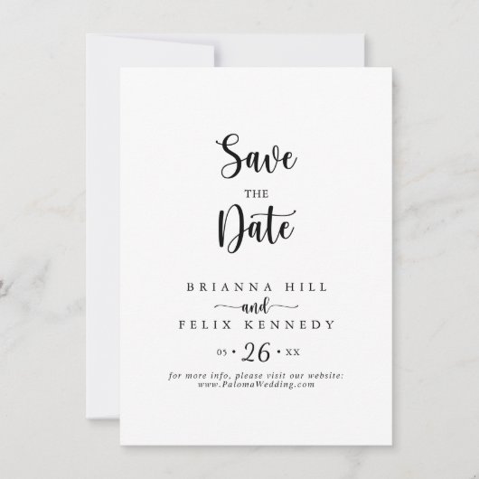 Minimale kalligrafie bruiloft save the date (Voorkant)