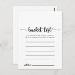 Minimale kalligrafie Eenvoudige Bucket List-kaarte Briefkaart<br><div class="desc">Deze minimalistische kalligrafie eenvoudige bucket list kaarten zijn de perfecte activiteit voor een eenvoudige bruiloft receptie of vrijgezellenfeest. Het eenvoudige en elegante ontwerp heeft klassieke en fancy scripttypografie in zwart-wit. Verander de formulering om aan te passen aan elke levensevenement. Bucket list teken wordt apart verkocht.</div>