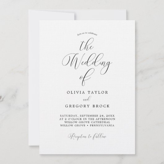 Minimale kalligrafie Eenvoudige huwelijksuitnodigi Kaart (Voorkant)