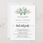 Minimale kalligrafie Eucalyptus Bat Mitzvah Kaart (Voorkant)