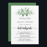 Minimale kalligrafie Eucalyptus Bat Mitzvah Kaart<br><div class="desc">Deze minimalistische kalligrafie-eucalyptus bat mitzvah-uitnodiging is ideaal voor een roestende bat mitzvah. Het ontwerp is voorzien van met de hand geschilde waterverf groene eucalyptus,  die de natuur inspireert.</div>
