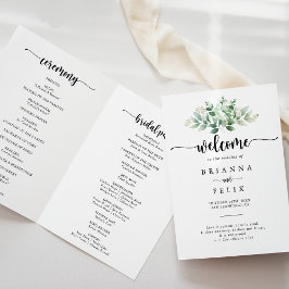 Minimale kalligrafie Eucalyptus Folded Wedding Programma