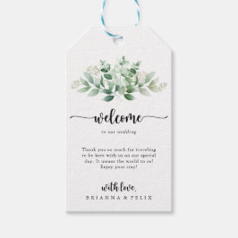 Minimale kalligrafie Eucalyptus Weddenschap Welkom Cadeaulabel