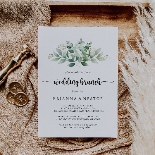 Minimale kalligrafie Eucalyptus Wedding Brunch Kaart