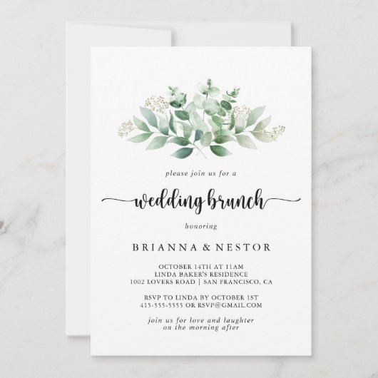 Minimale kalligrafie Eucalyptus Wedding Brunch Kaart (Voorkant)