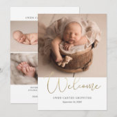 Minimale kalligrafie Faux Folie Collage Birth Aankondiging (Voorkant / Achterkant)