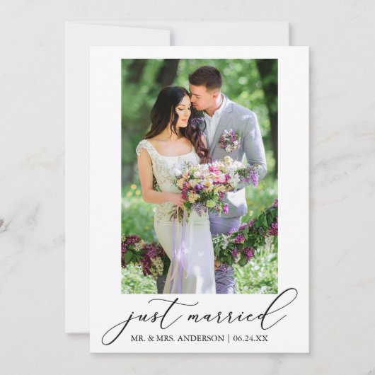 Minimale kalligrafie Foto gewoon gehuwd huwelijk Aankondiging (Voorkant)