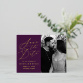 Minimale kalligrafie Foto Opslaan Datum Folie Uitnodiging Briefkaart (Staand Voorkant)