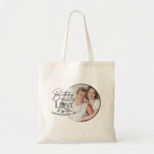 Minimale kalligrafie foto verjaardag schoondochter tote bag