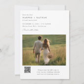 Minimale kalligrafie Fotobruiloft QR-code Save The Date (Achterkant)