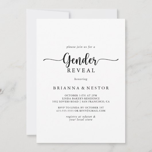 Minimale kalligrafie Geslacht Partij Kaart (Voorkant)