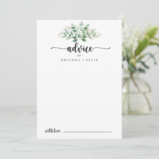 Minimale kalligrafie Groene Eucalyptus Weddenschap Advieskaart (Staand voorkant)