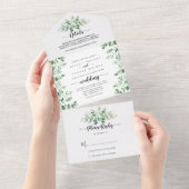 Minimale kalligrafie Groene Eucalyptus Weddenschap All In One Uitnodiging (Afscheurbaar)