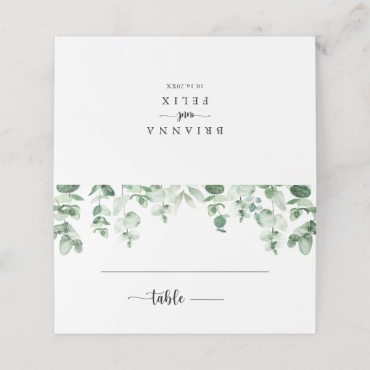 Minimale kalligrafie Groene Eucalyptus Weddenschap Plaatskaartje (Buitenkant ongevouwen)