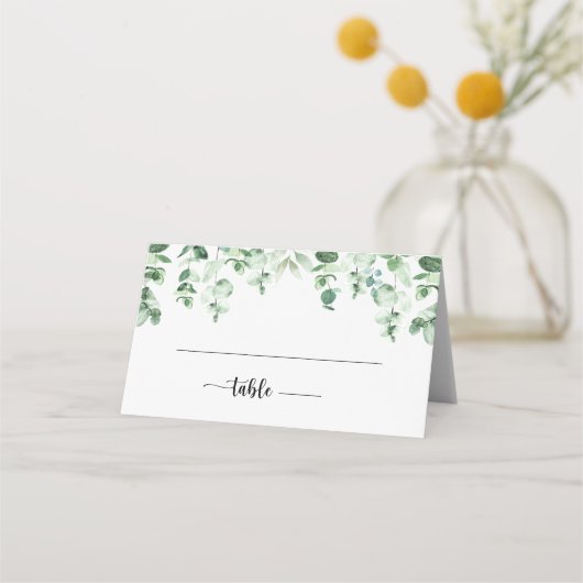 Minimale kalligrafie Groene Eucalyptus Weddenschap Plaatskaartje (Voorkant)