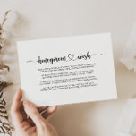 Minimale kalligrafie Honeymoon Wish Informatiekaartje<br><div class="desc">Deze minimalistische kalligrafie-wensenomhullingskaart is perfect voor een eenvoudige bruiloft. Het ontwerp is voorzien van een mooi zwart lettertype voor kalligrafie op een witte achtergrond om uw evenement te verfraaien.</div>