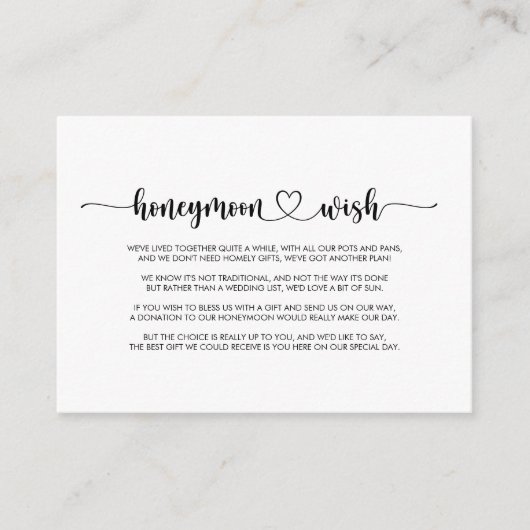 Minimale kalligrafie Honeymoon Wish Informatiekaartje (Voorkant)