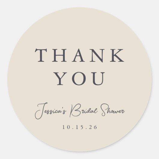 Minimale kalligrafie ivoor bruidsdouche bedankt ronde sticker (Voorkant)