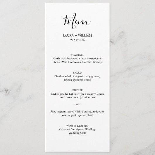 Minimale kalligrafie Kerst bruiloft diner Menu (Voorkant)