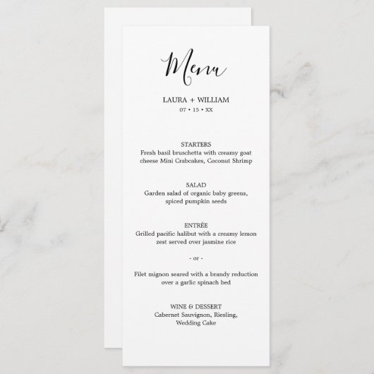 Minimale kalligrafie Kerst bruiloft diner Menu (Voorkant / Achterkant)