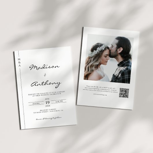 Minimale kalligrafie Korte QR-code voor bruiloft Kaart