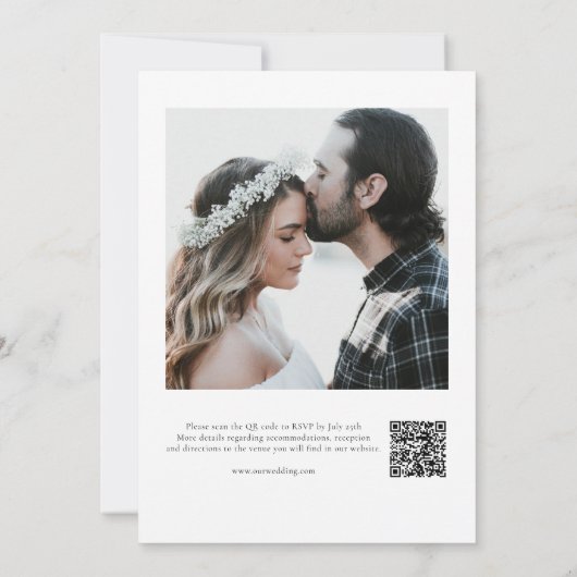 Minimale kalligrafie Korte QR-code voor bruiloft Kaart (Achterkant)