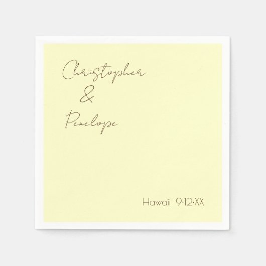 Minimale kalligrafie Licht Geel Weddenschap Servet (Voorkant)